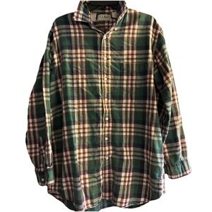 Vintage LL Bean Northwoods‎ Mens Large Tall Green Flannel Plaid LS Shirt Outdoor